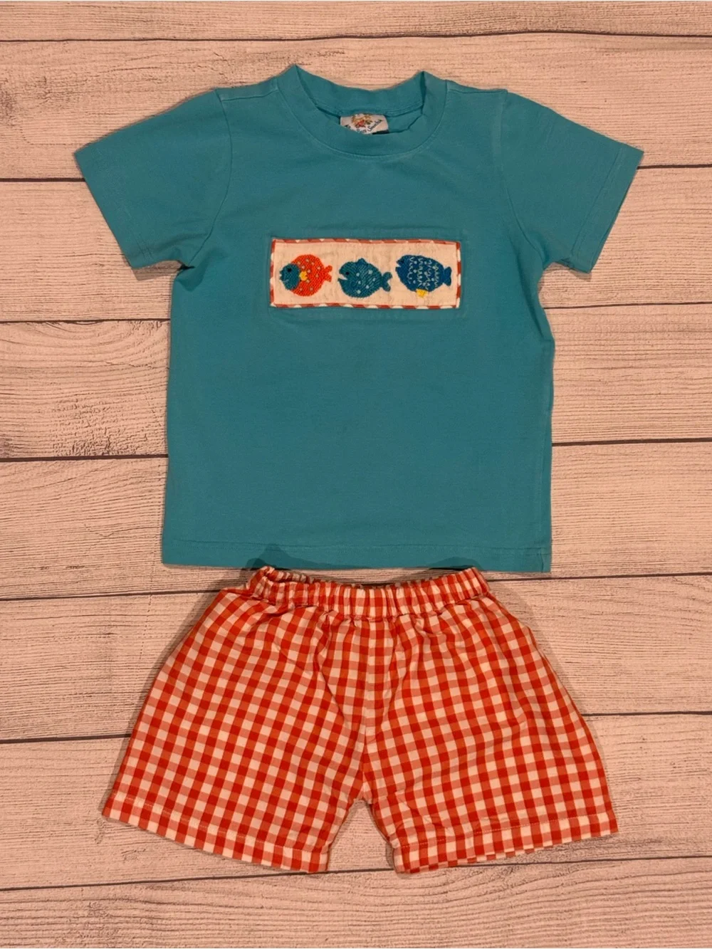 EUC 4T Fish Smocking outfit by Busy Bees Smocks
